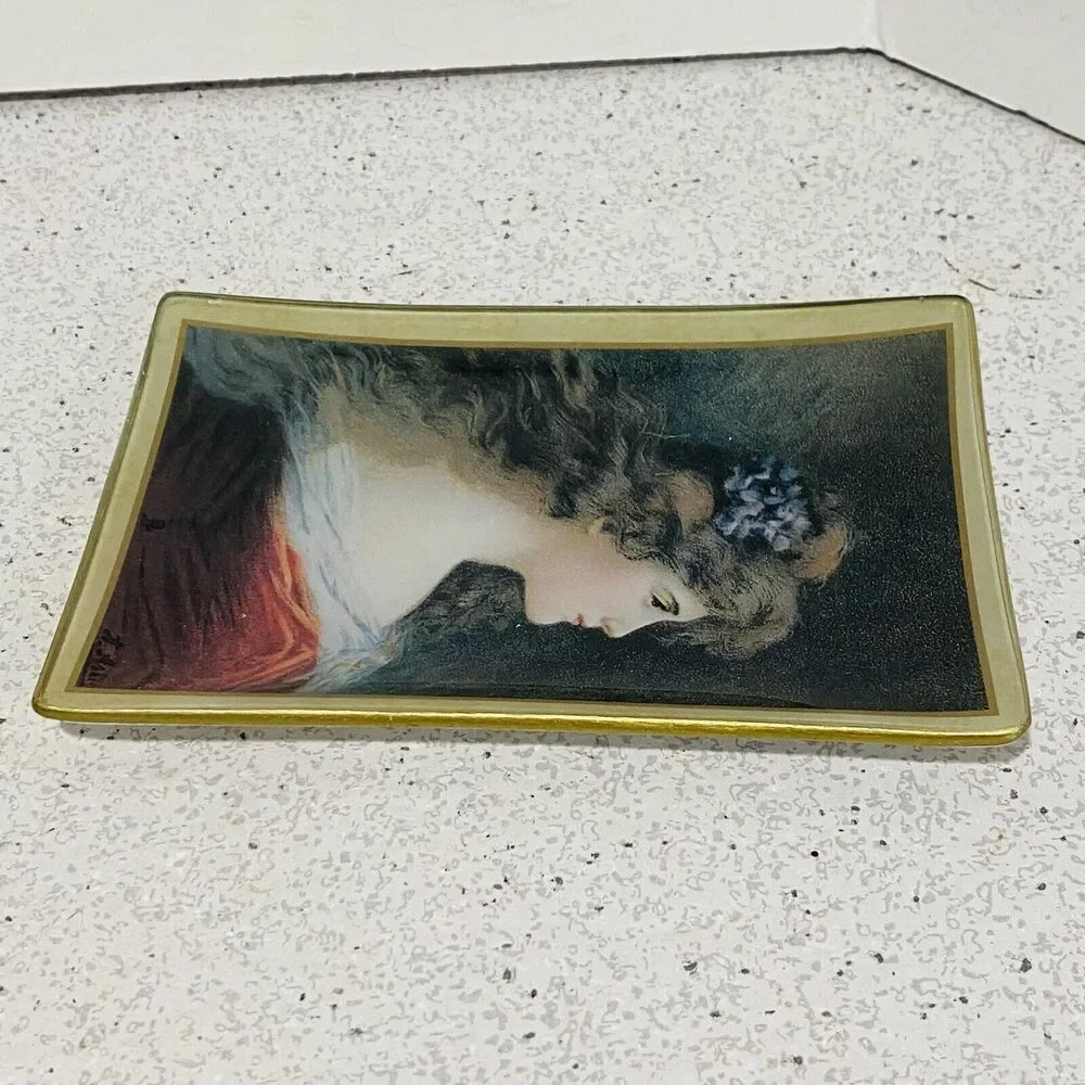Asti Glass Pin Vanity Ring Dish Small Tray Edwardian Victorian Woman Portrait